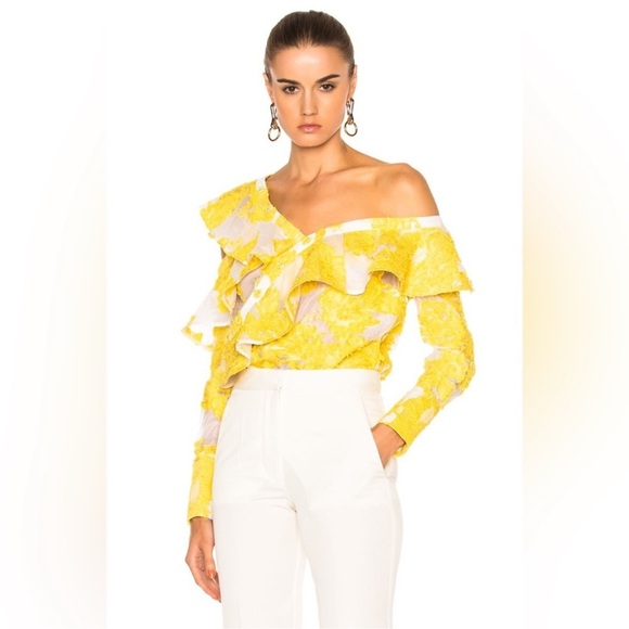 Self-Portrait Off The Shoulder Fil Coupe Frill Yellow Embroidered Top US6 UK10 - Picture 7 of 13